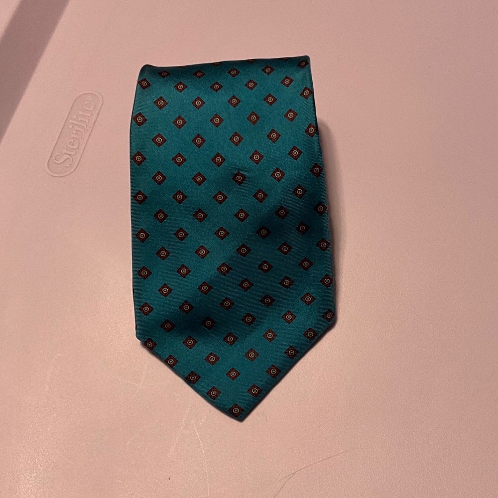 Matt Andrews Classic Collection Teal Silk Geometric Medallion Necktie USA Made